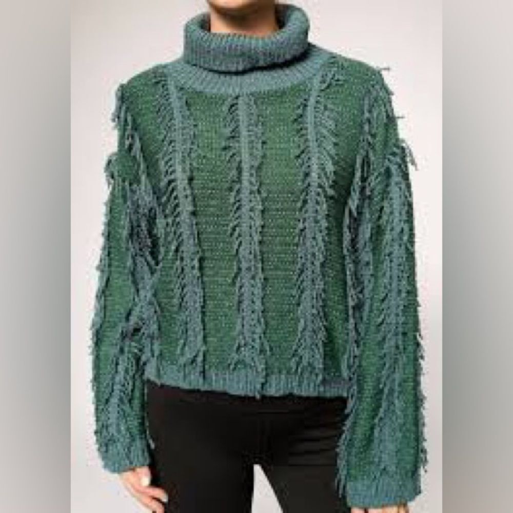 NWT- Baloot Green Cropped Shaggy Turtle neck Sweater size Medium